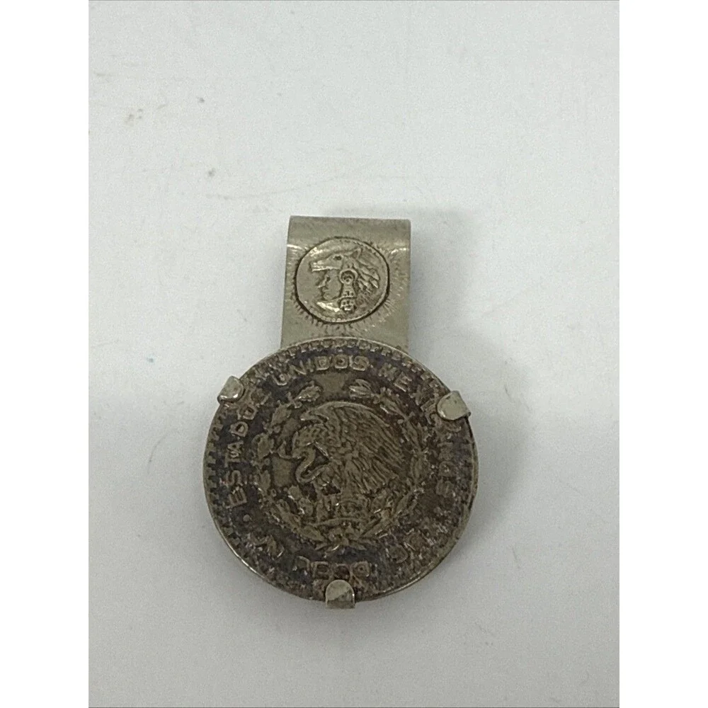 Vintage 1 Peso Mexico Silver Tone Coin 1967 Stamped Alpaca Money Clip